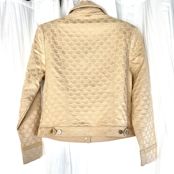 St John Vintage Women Size 2 Tan Logo Cotton Viscose Jacket Pants Set Gold - Picture 2 of 16